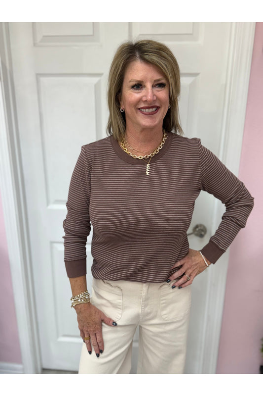 Stitch Thermal Striped Crewneck Top
