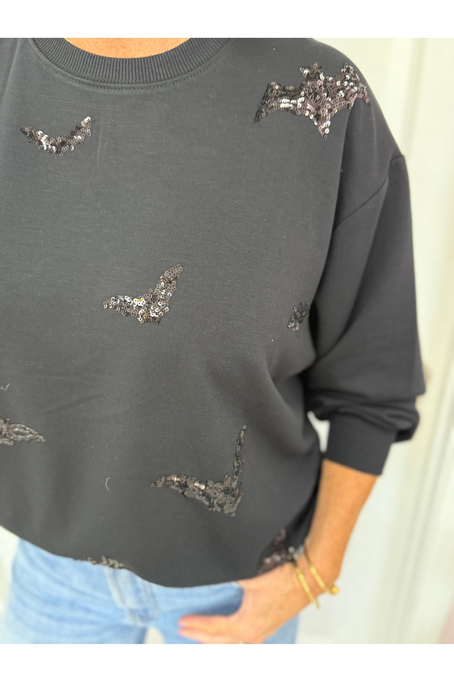 Black Sequin Bat Sweatshirt