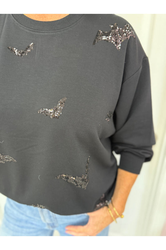 Black Sequin Bat Sweatshirt
