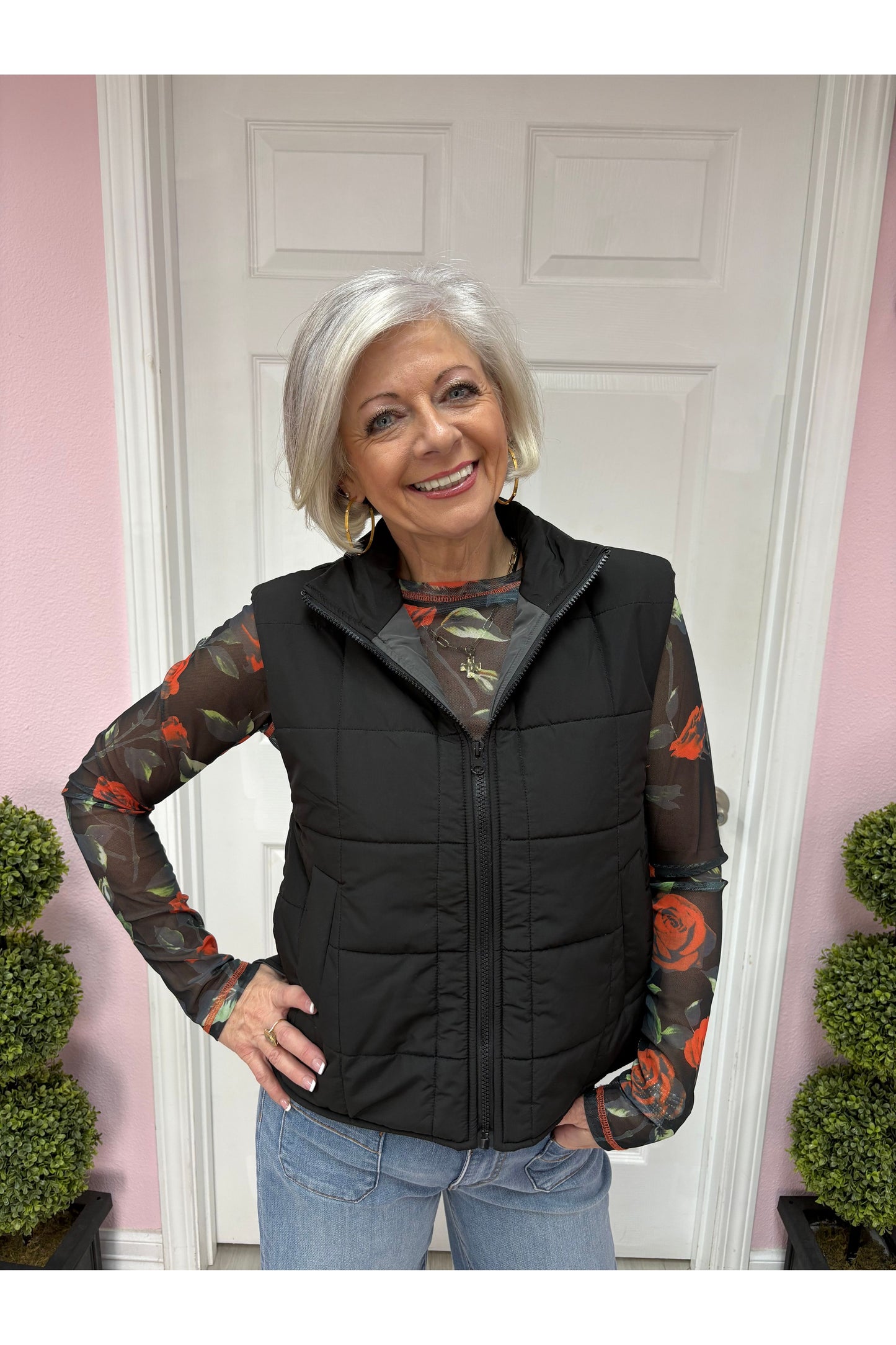 Black & Rose Mesh Top