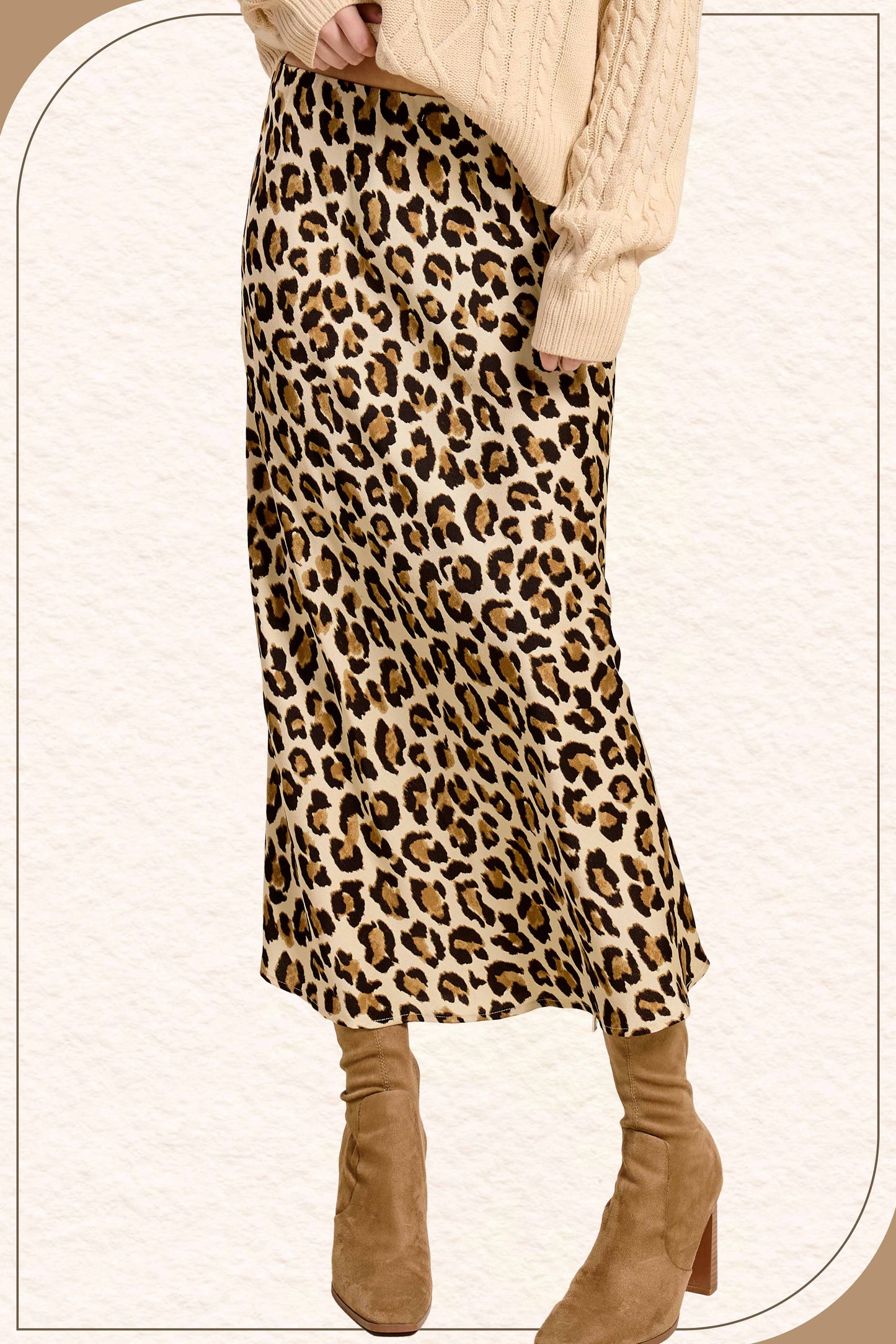Satin Long Panel Leopard Skirt
