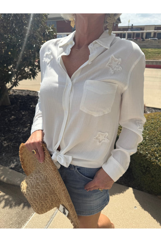 Button Down Blouse w/Star Patch