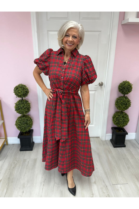 Merry Plaid Midi Dress