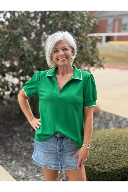 Contrast Trim Polo Blouse