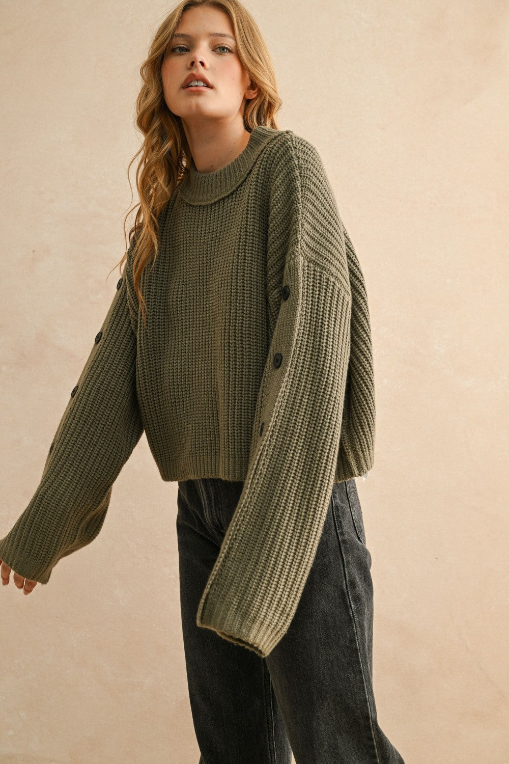 Olive Green Wide Neck Sweater