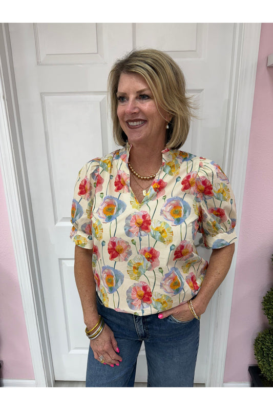 Floral Fields Vneck Blouse
