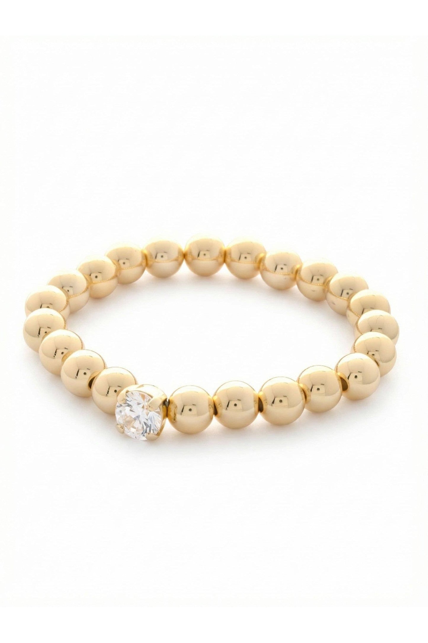 Clear Crystal & 10K Gold Plated Beaded Stretch Bracelet 7in