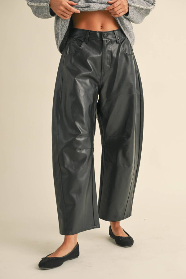 Black Pleather Barrel Pants