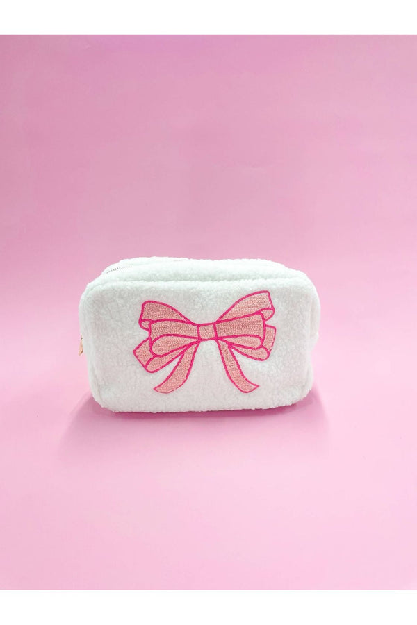 Pink Bow Teddy Cosmetic Zipper Bag - Large