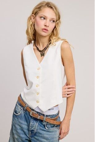 Sleeveless Vest Top with Buttons