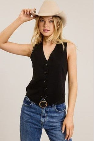 Sleeveless Vest Top with Buttons