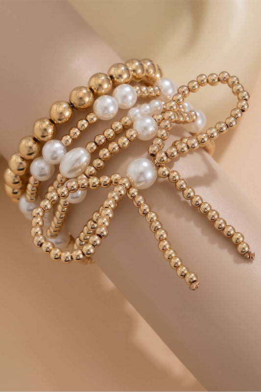 Bow Knot Pearl Multi Layered Bracelet Set