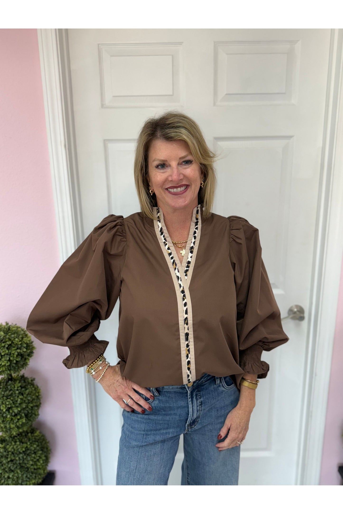Shannon Leopard Trim Top