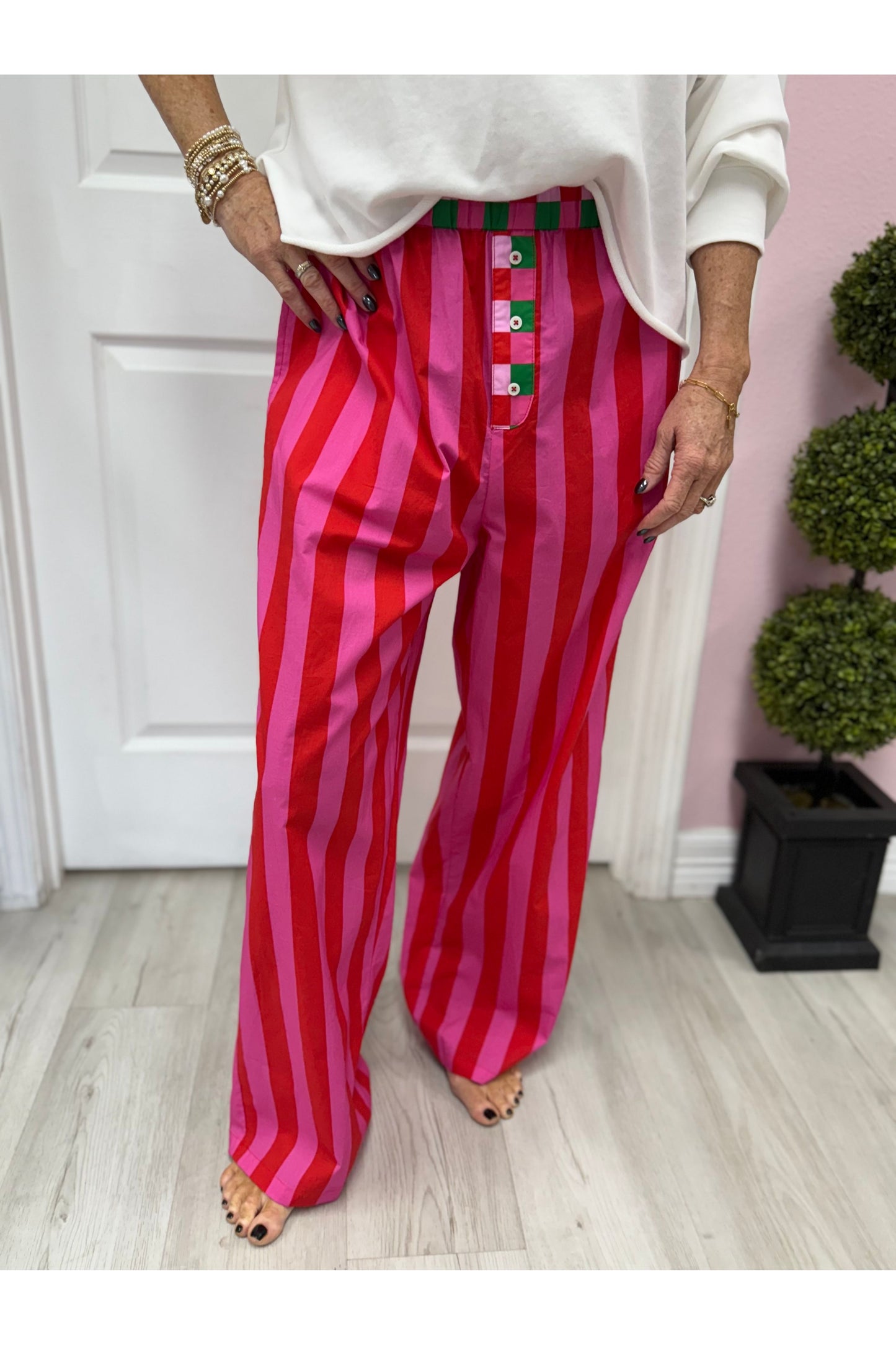 Festive Stripe Boxer Pants- Red