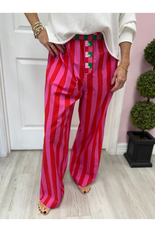 Festive Stripe Boxer Pants- Red