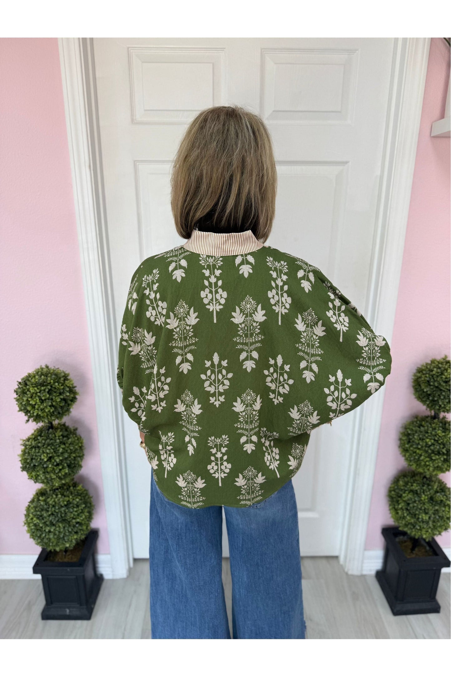 Heather Olive Dolman Sleeve Blouse