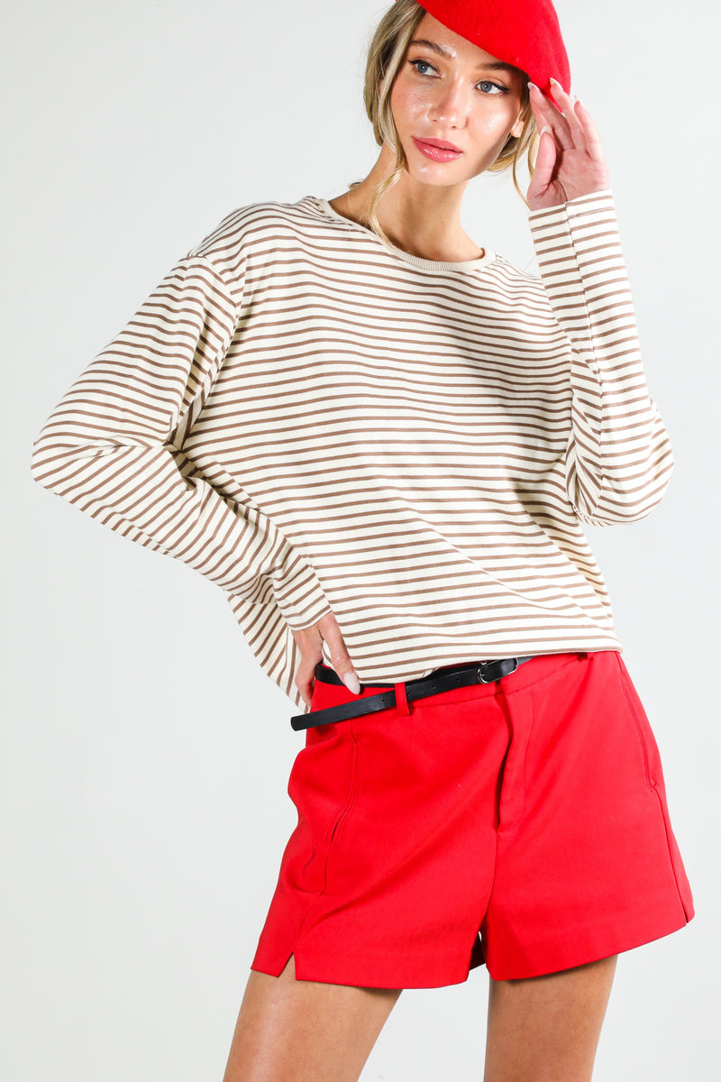 Round Neck L/S Striped Top