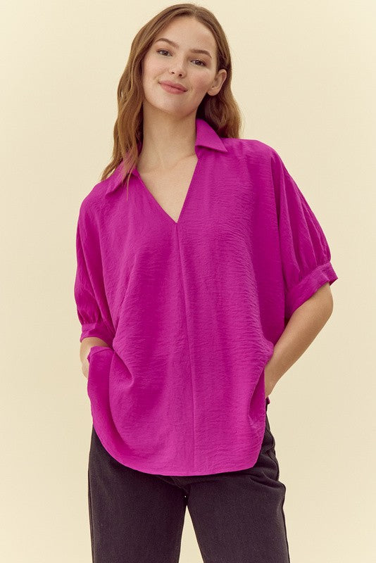 Solid Dolman Sleeves Blouse