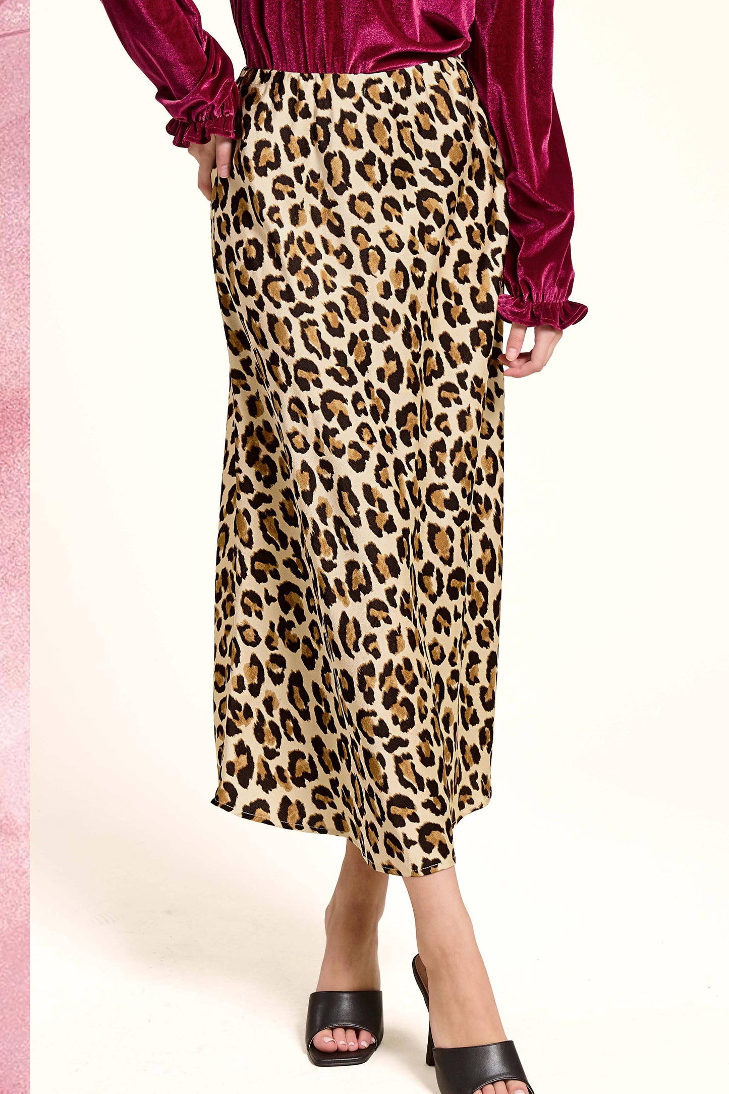 Satin Long Panel Leopard Skirt