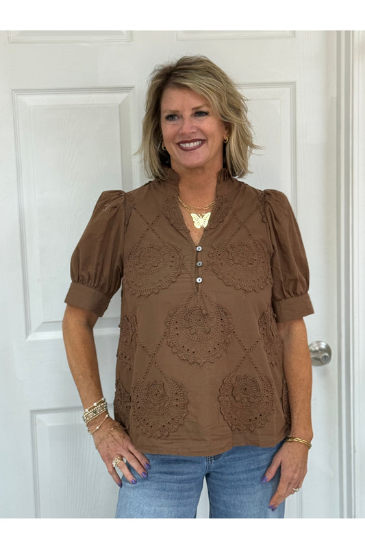 Elaine Embroidered Applique Blouse