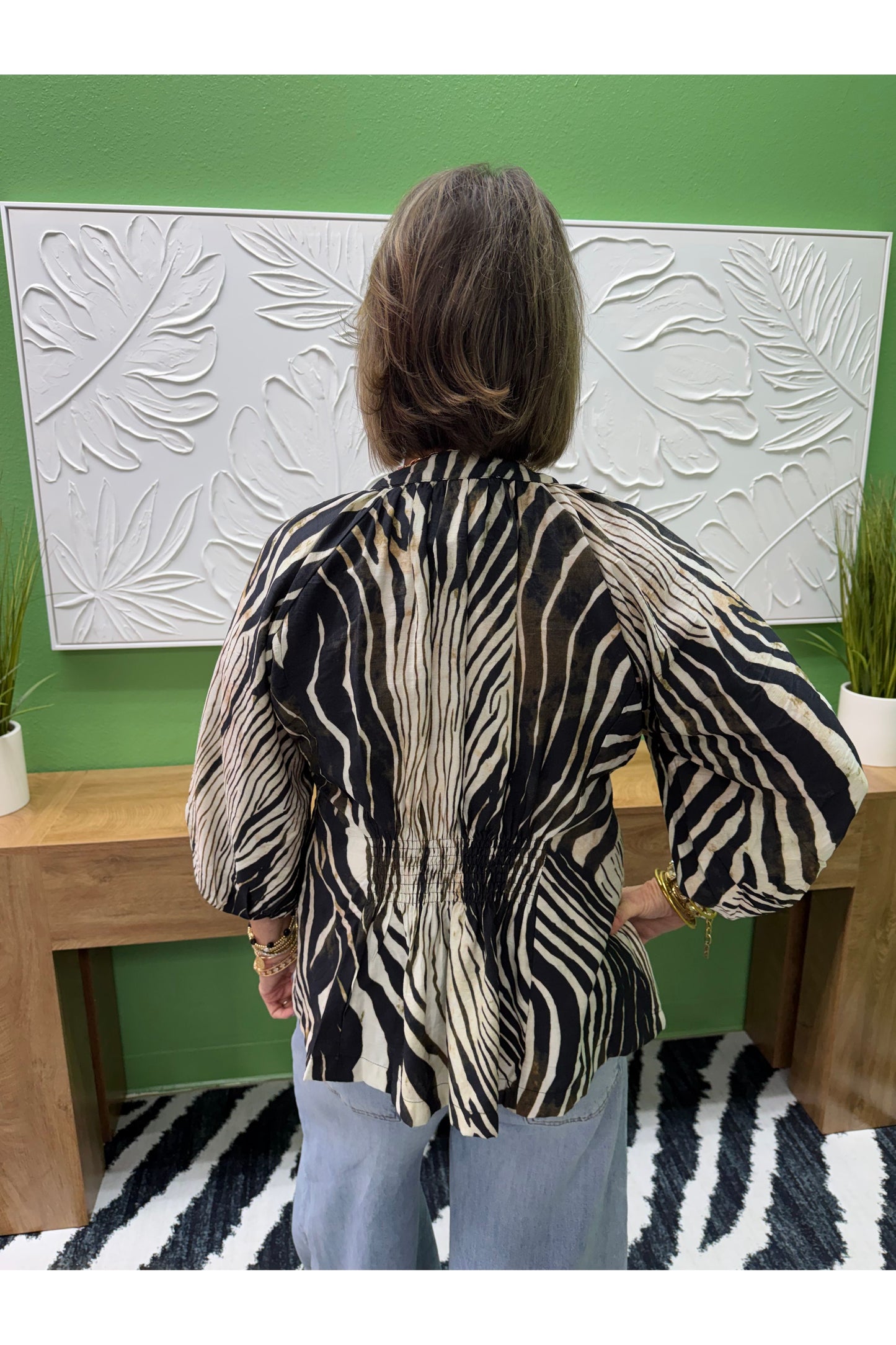 Chloe Zebra Print Balloon Sleeve Top
