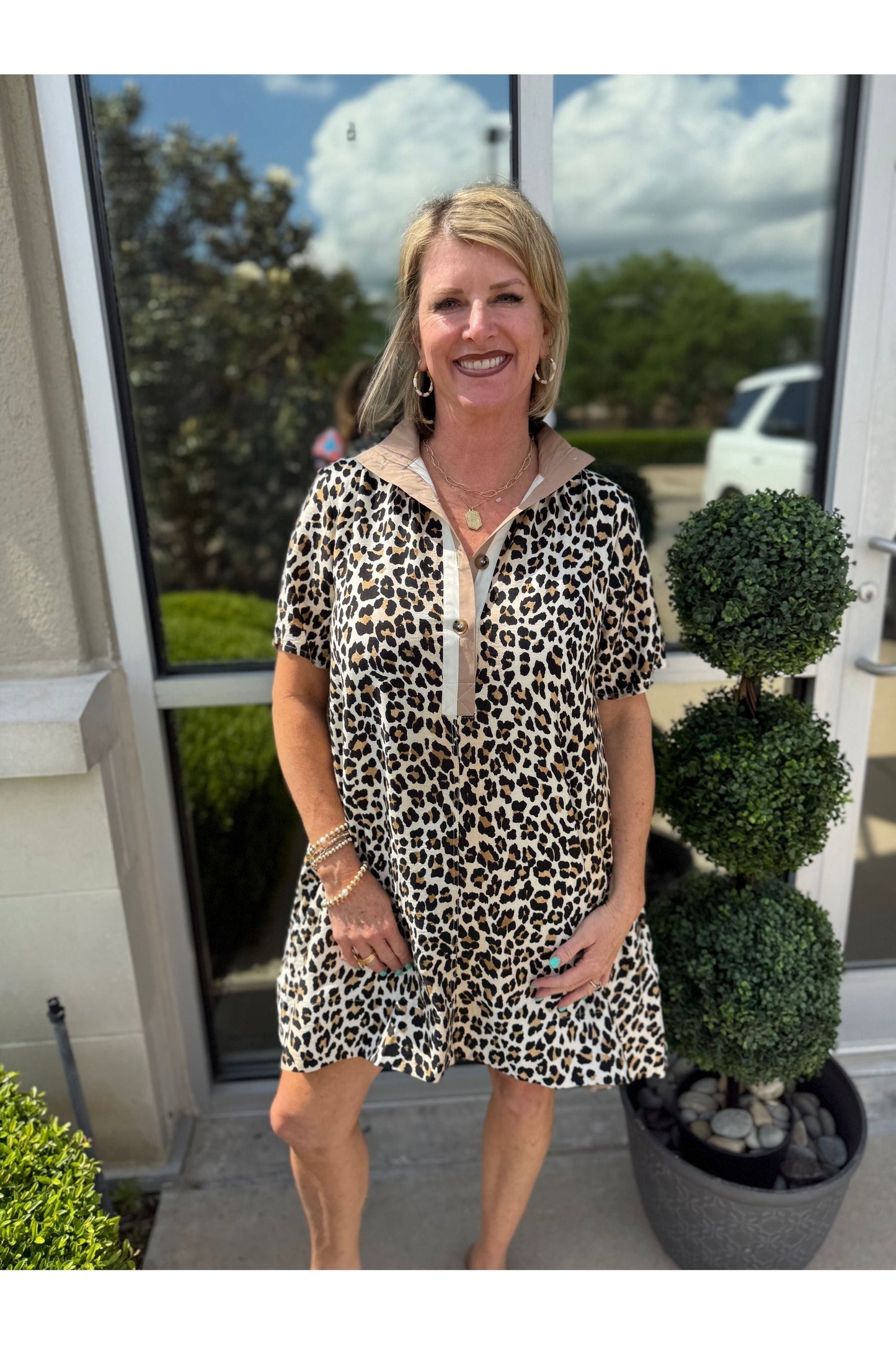 Leopard Contrast Trim Dress