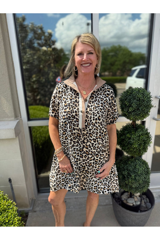 Leopard Contrast Trim Dress