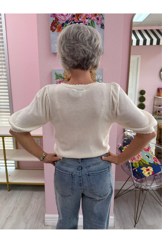 Puff Short Sleeve Button Down Cardigan