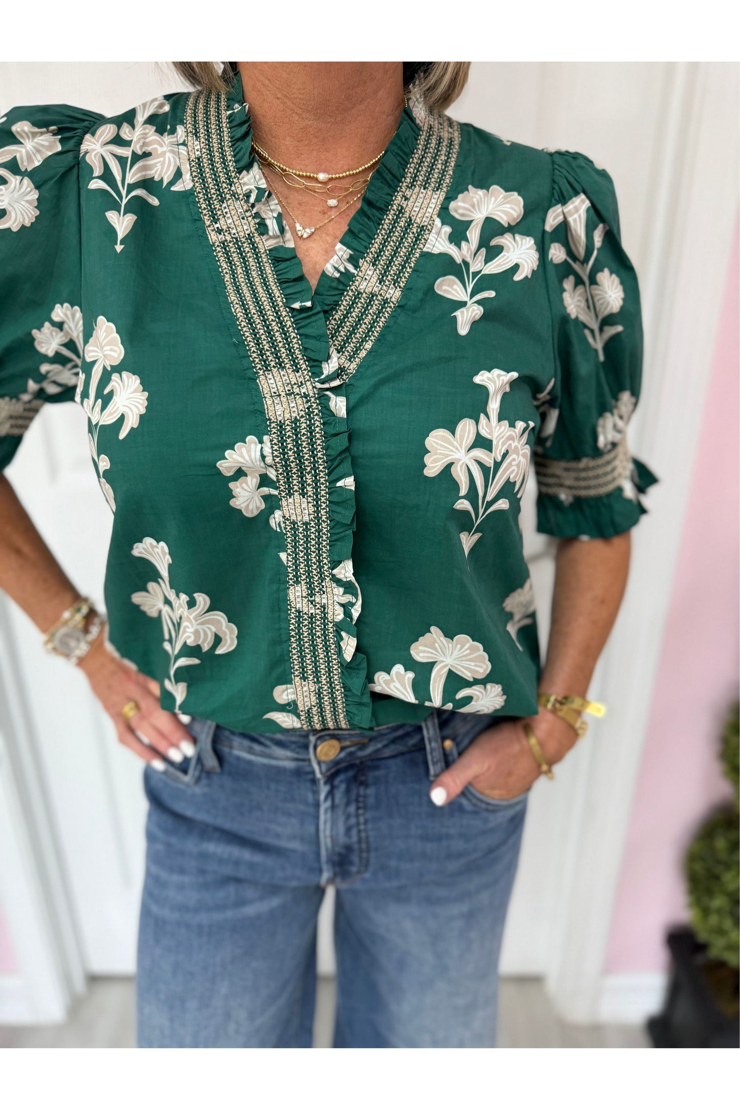 Camden Floral Print Smock Neck Blouse
