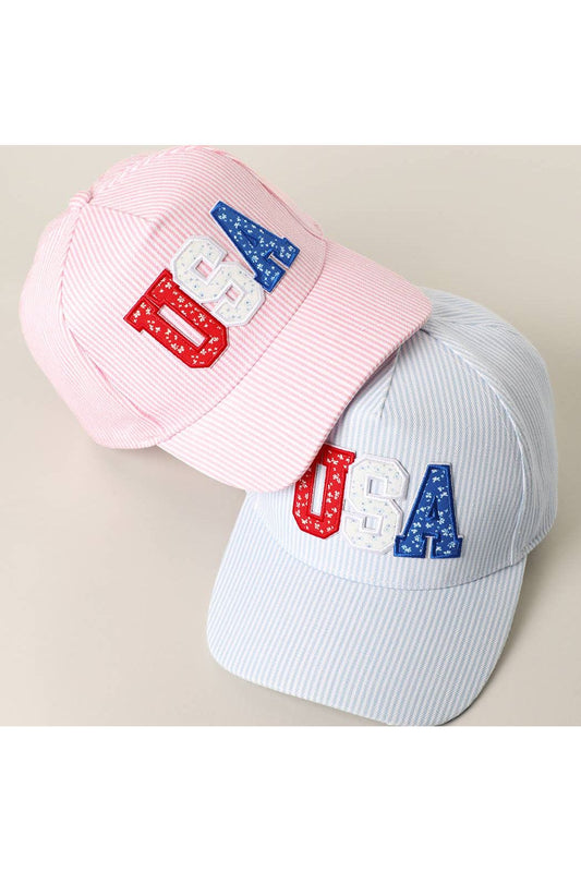 USA Letter Patch Striped Trucker Hat