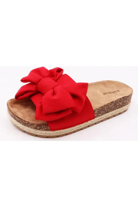 Cork Sole Bow Tie Slip-On Sandals