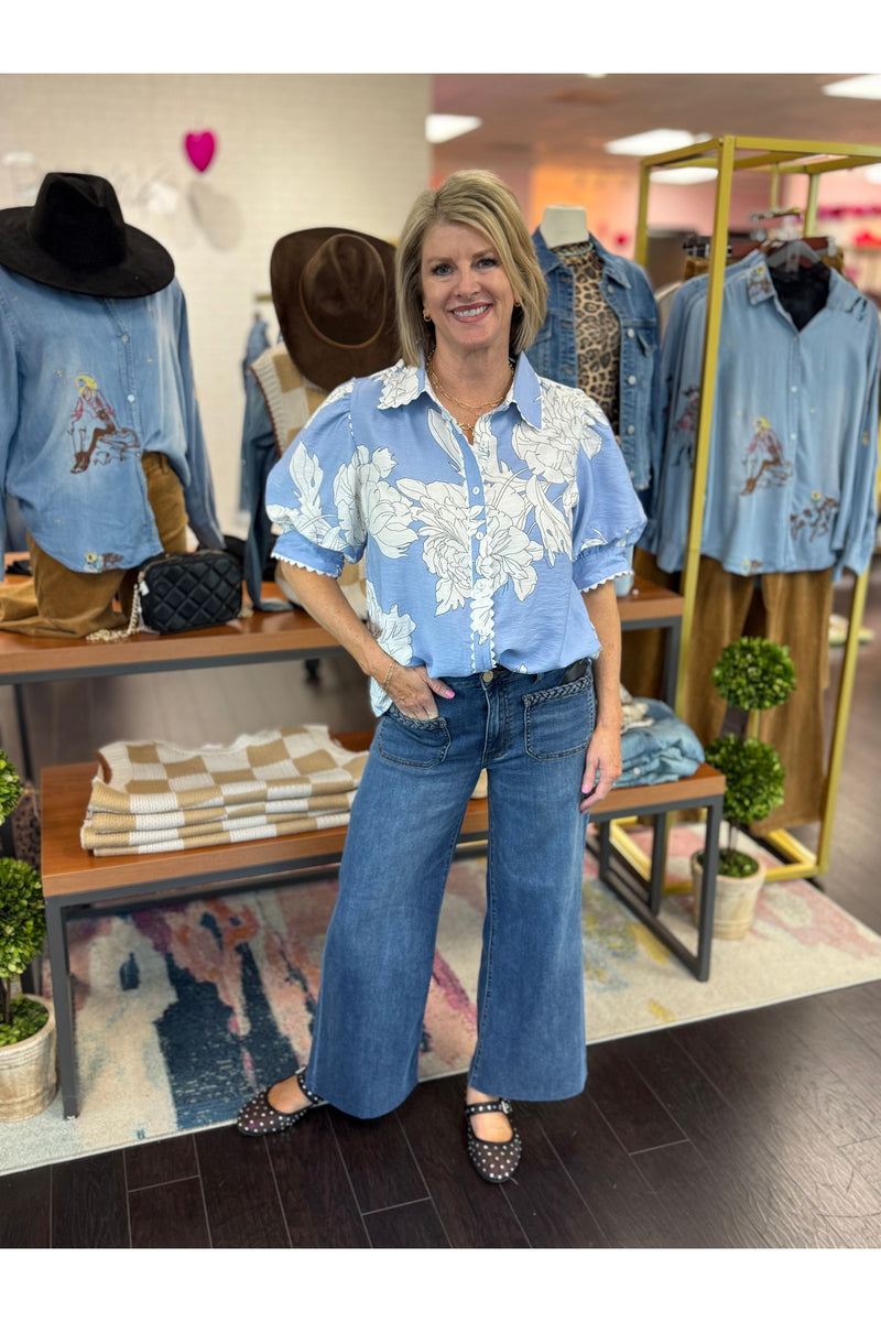 Sky Blue Floral Blouse