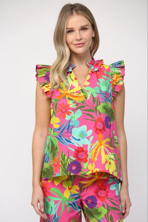 Tropical Print Poplum Top