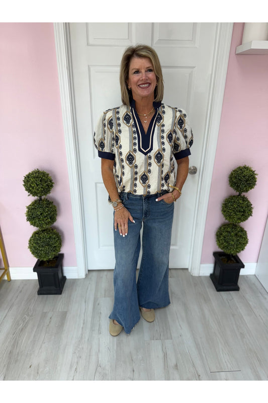 Abstract Patterned Embroidered Blouse