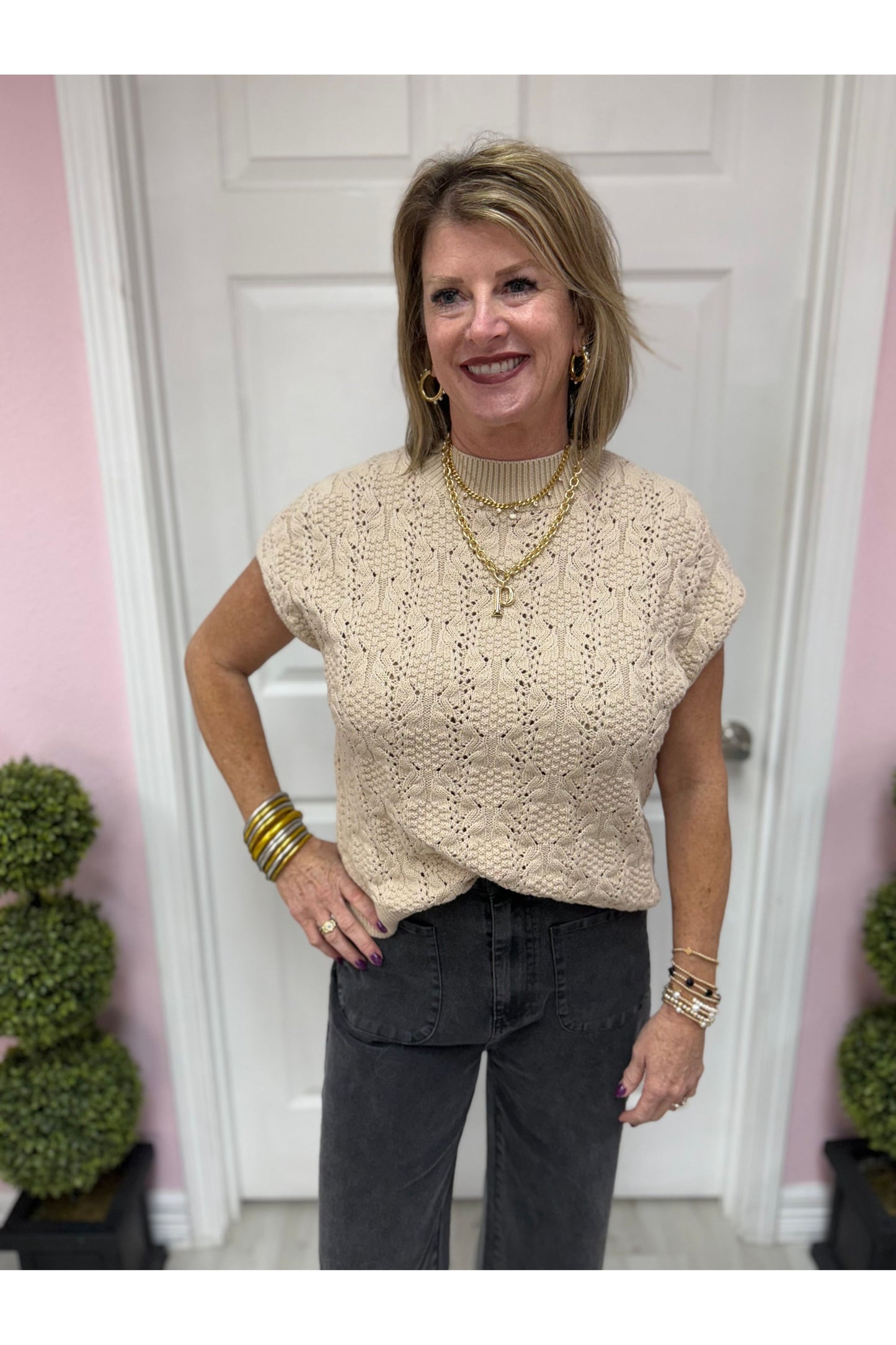 Cable Knit Mock Neck Sweater