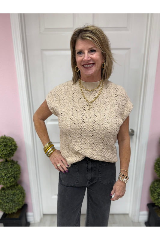 Cable Knit Mock Neck Sweater