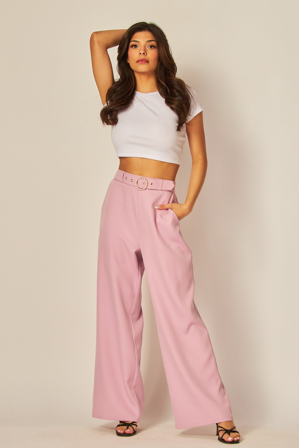 Pearl Buckle Wide Leg Pants