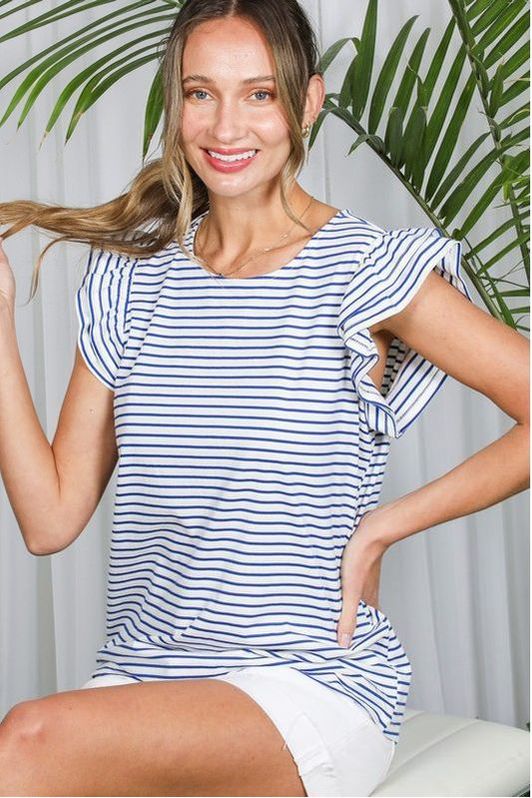 Ruffled Sleeve Striped Top