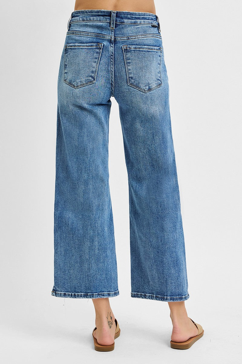 Crop Wide Side Slit Fray Hem