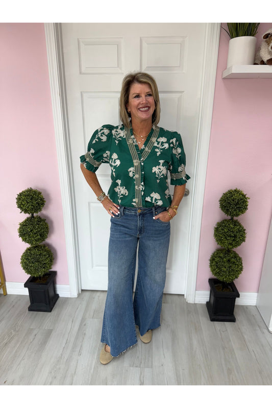 Camden Floral Print Smock Neck Blouse