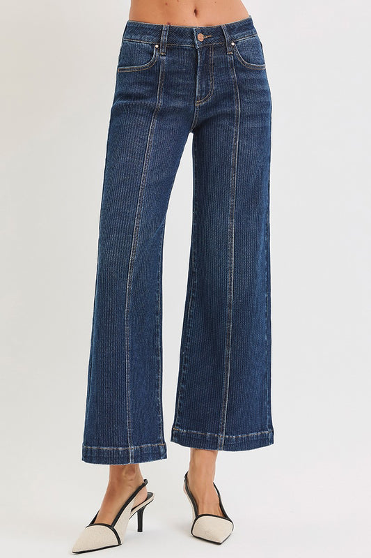 Mid Rise Crop Wide Front Seamed Jeans