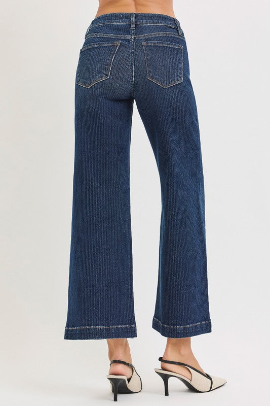 Mid Rise Crop Wide Front Seamed Jeans