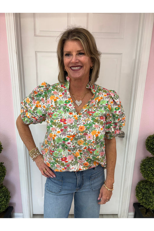 Cheryl Green Floral Blouse