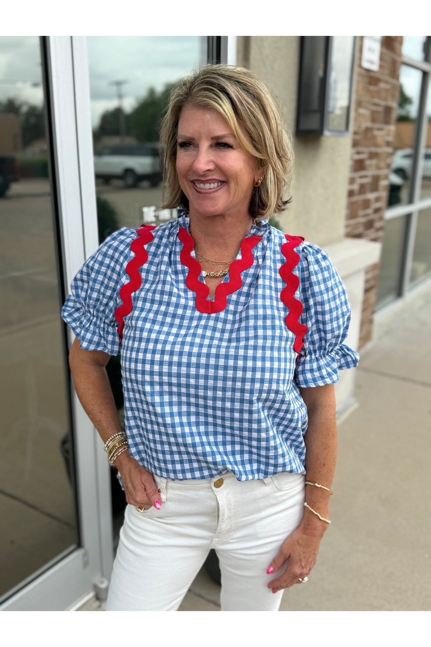 Ric Rac Trimmed Gingham Blouse