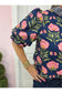 Brielle Navy Floral Puff Sleeve Top with Striped Accents