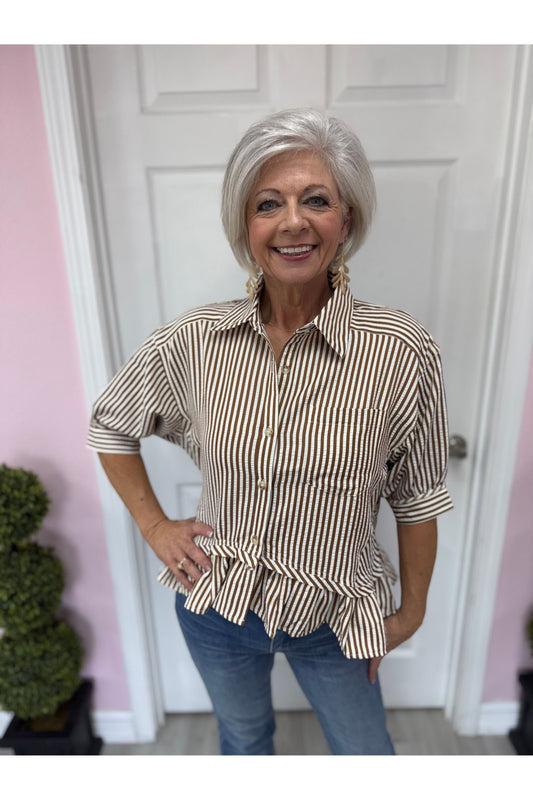 Laura Brown Ruffle Bottom Blouse