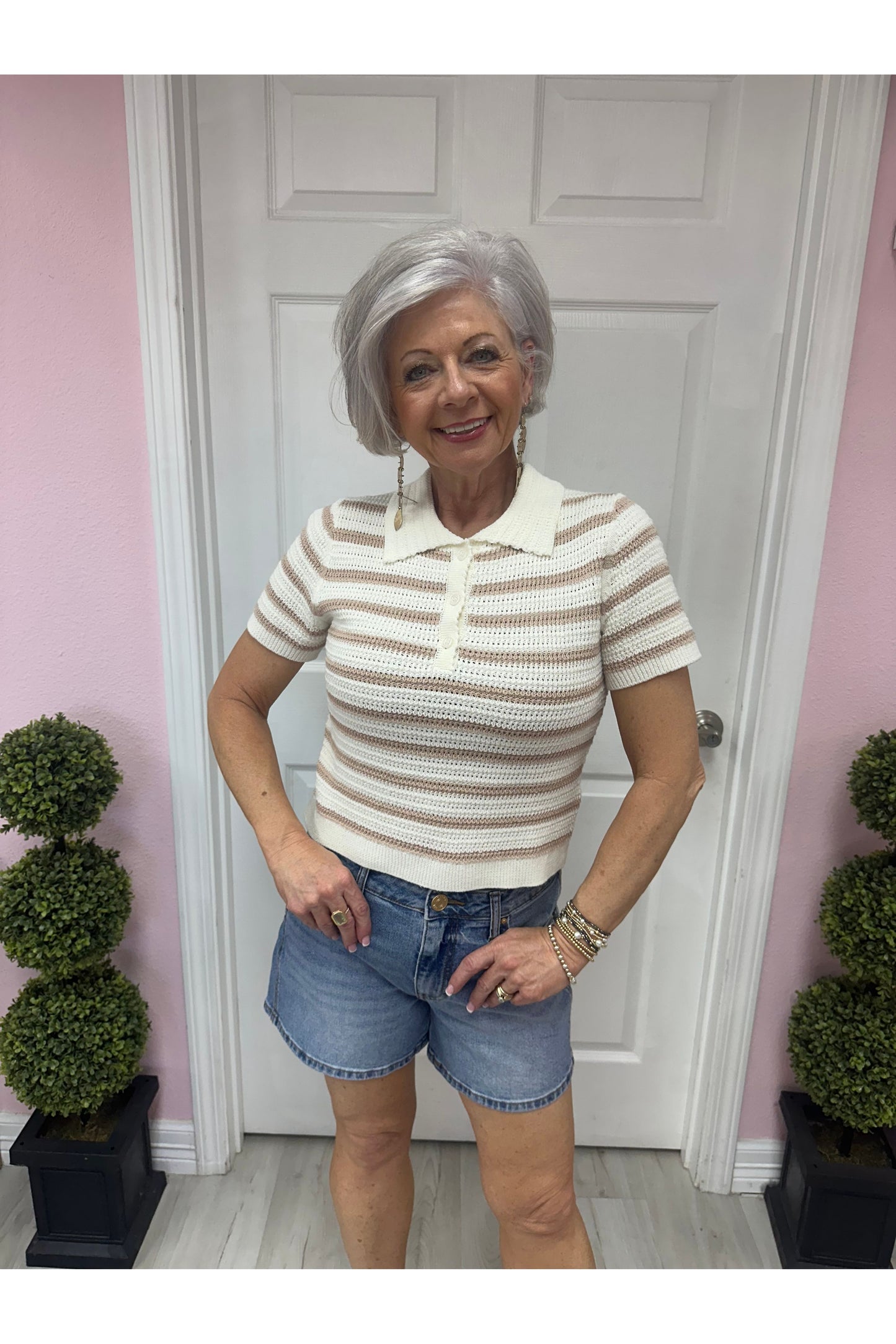 Coco Striped Knit Polo Sweater