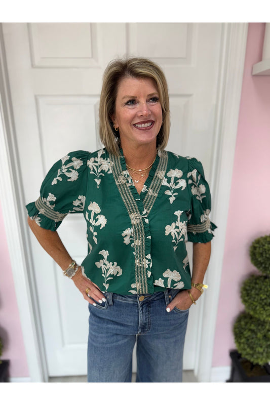 Camden Floral Print Smock Neck Blouse