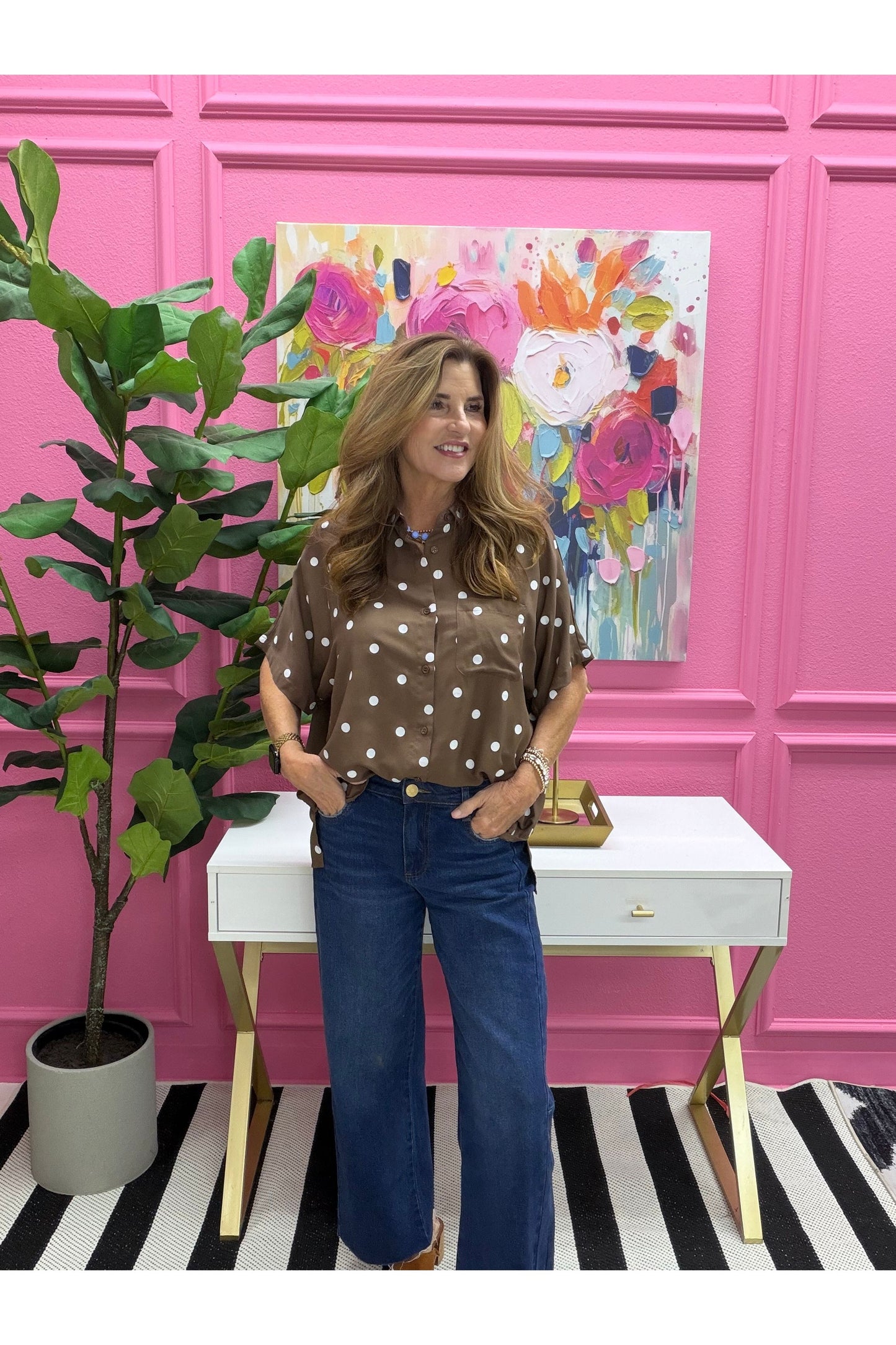 Laney Polka Dot Collared Shirt Top