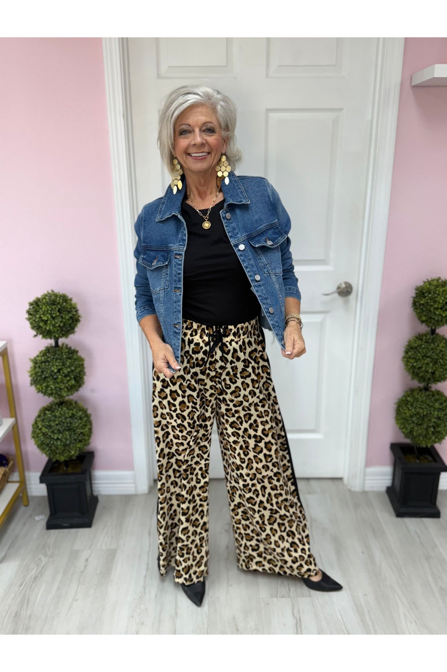 Leopard Print Wide Leg Drawstring Pant